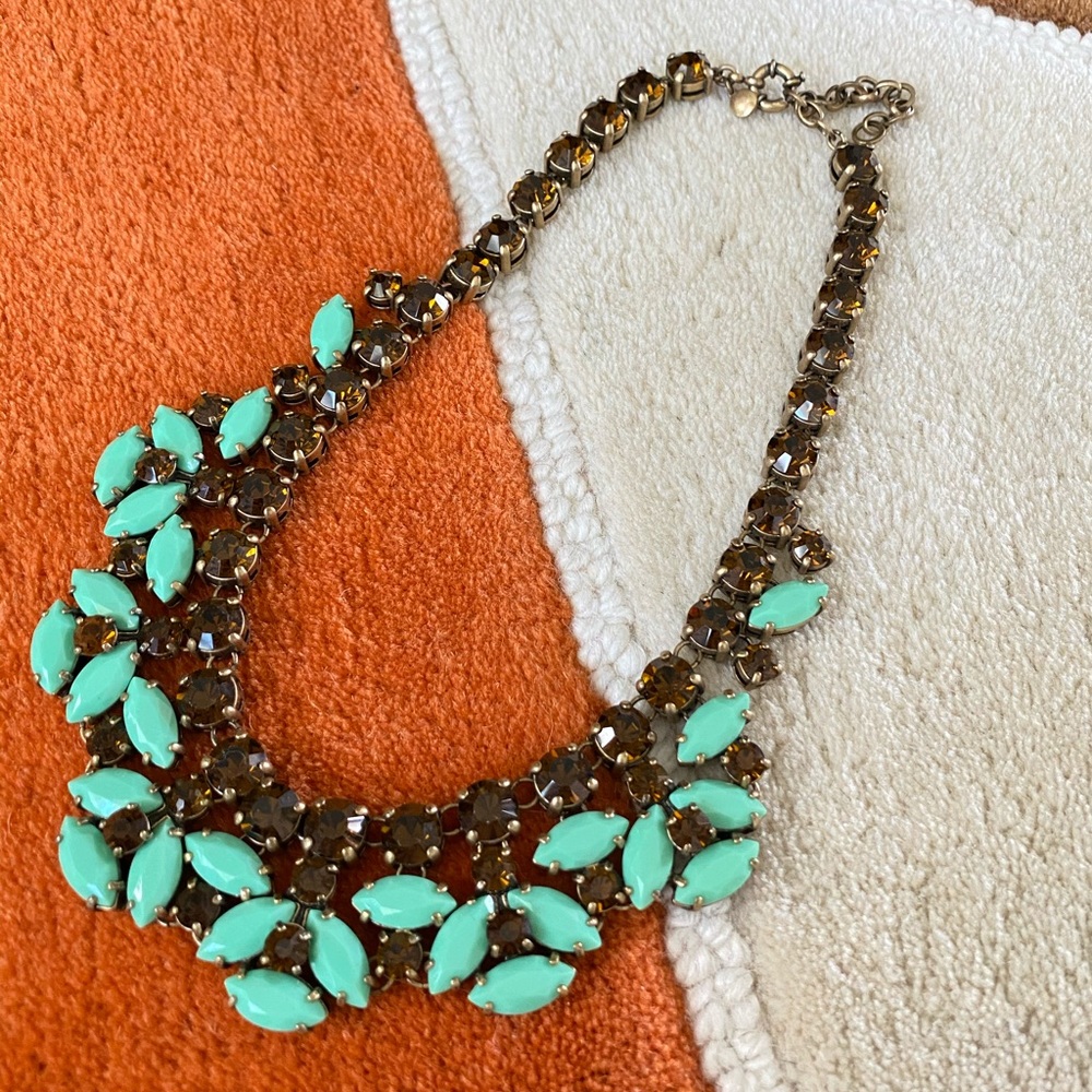 J Crew Mint Crystal Fall Statement Necklace - image 1